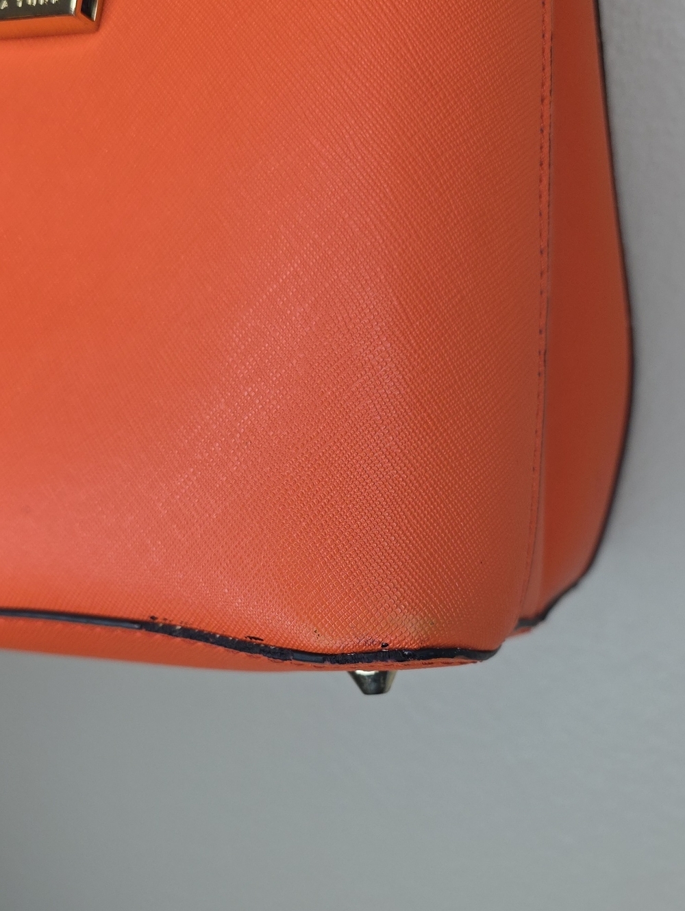 Trina Turk Orange Saffiano Satchel Bag Medium Floral Interior Vibrant Bold Autum - Picture 5 of 15